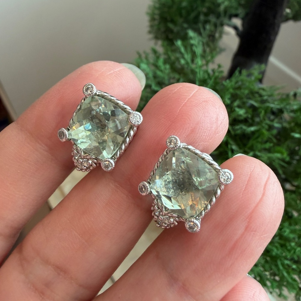 judith ripka sterling Silver Green quartz Earrings